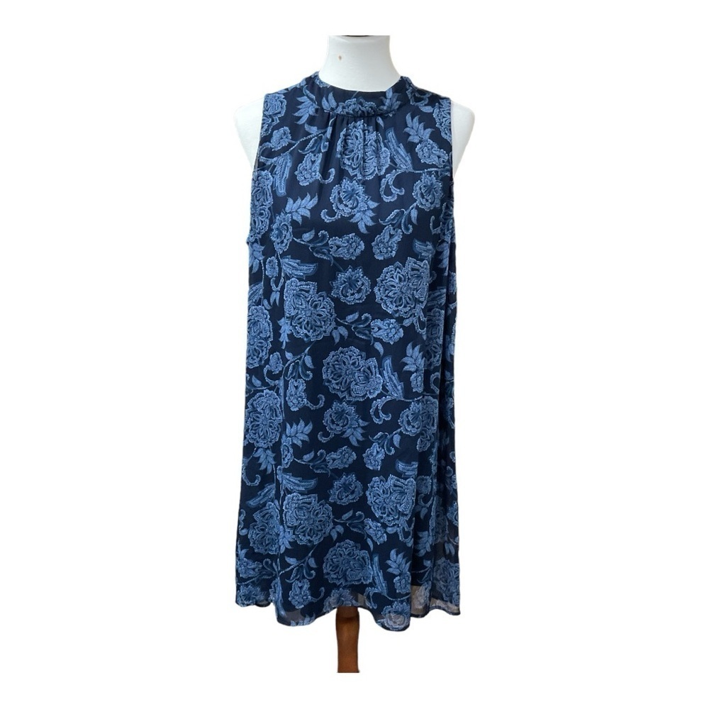 Tommy Hilfiger Blue Floral High Neck Knee Length Sleeveless Dress - Picture 1 of 7